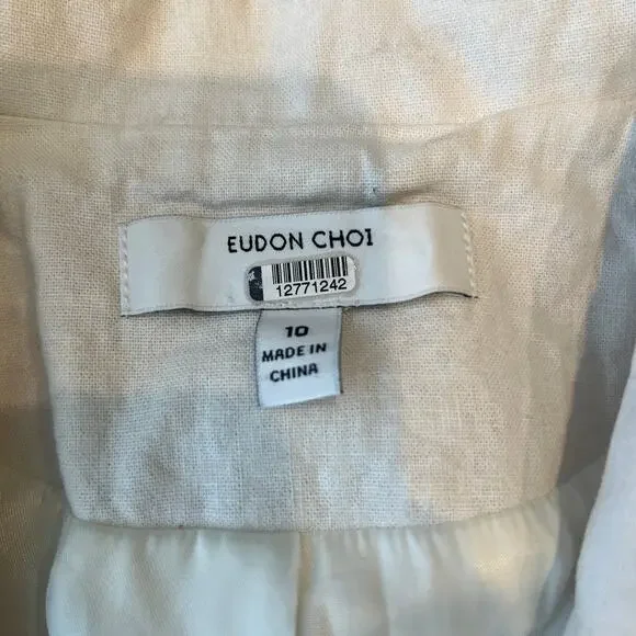EUDON CHOI Women's Short Sleeve Linen Blazer Size 10 In Off-White - Picture 10 of 11